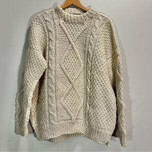 Ixchel Vintage Large Hand Knit Chunky Cable Knit Fisherman Pull Over Sweater